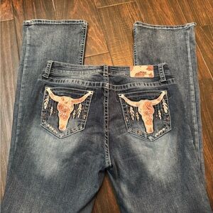 Grace Women's Boot Cut Jeans - Blue with Embroidered Design